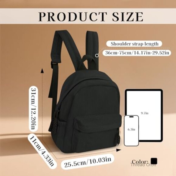 Lightweight Corduroy Backpack, Multi Compartment Daypack, Casual Travel Purse main image 4